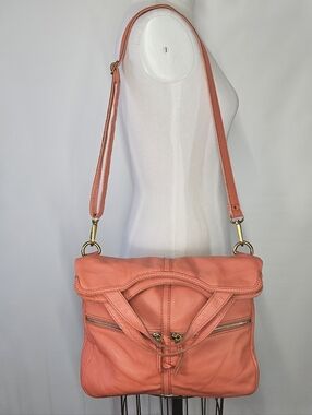 Fossil 13x11x1.5" Erin Crossbody Fold Over Handbag Coral Pink Leather Brass Zip